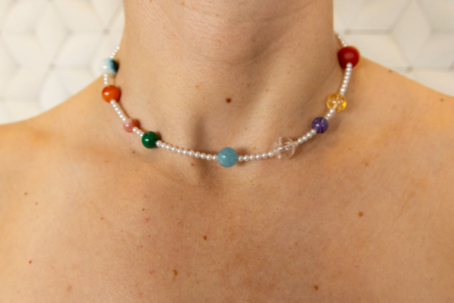 gentle pearl + gem energy necklace #1